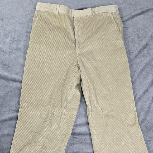 Vintage LL Bean Corduroy Pants Mens 34 Beige Pleated Wide Wale USA - Picture 12 of 12